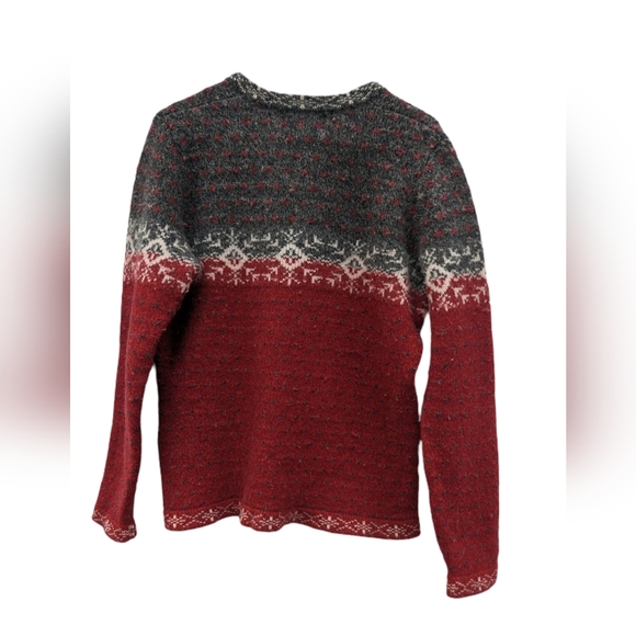 WOOLRICH Women's Deep Ruby Red Multicolored Wool-Blend Faire Isl Sweater Size XL - Picture 3 of 5